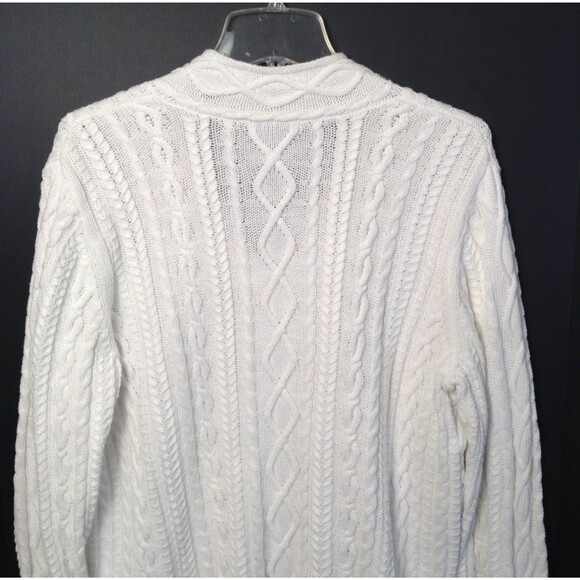 Ralph Lauren Chaps Sweater Wn XL White Fisherman Cable Knit Chunky Prep Y2K 90s - Picture 6 of 9